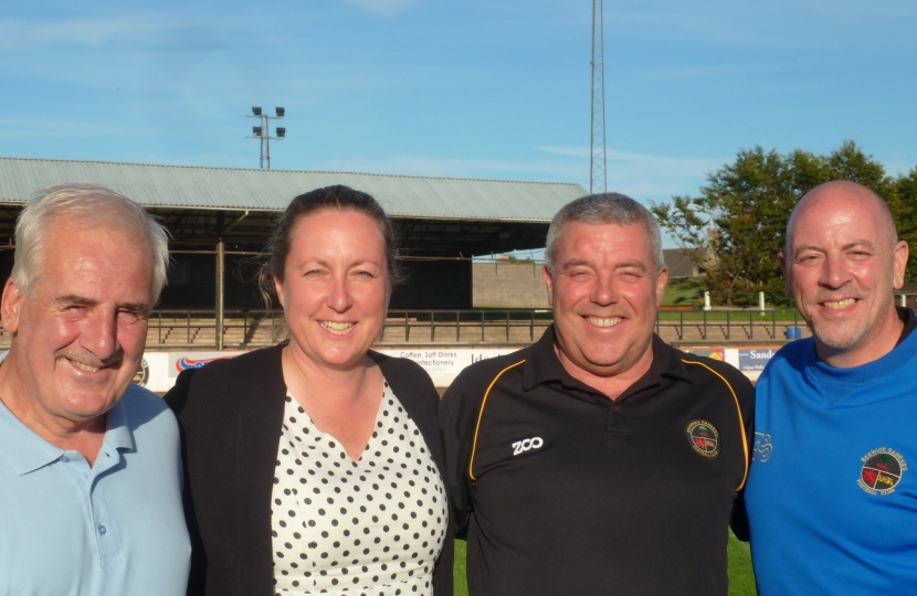 Anne-Marie Trevelyan with Berwick Rangers Chairman, Director and Manager