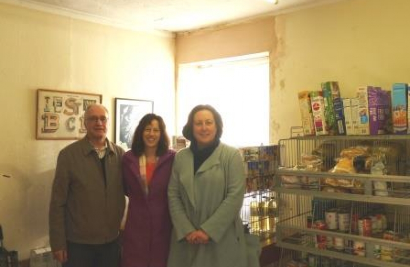 Anne-Marie Trevelyan at Amble Food Bank with Alan Rapley