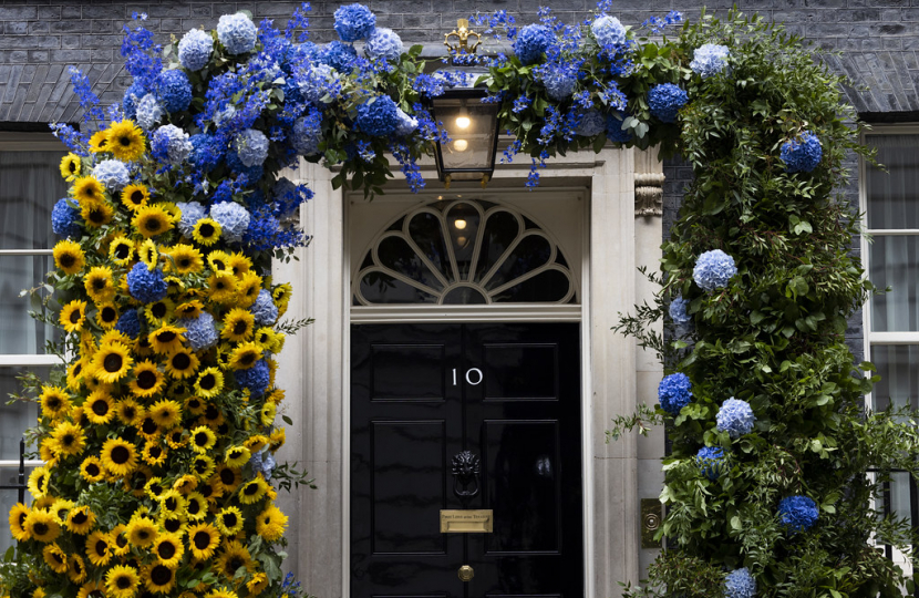 Downing Street with Ukrainian flowers