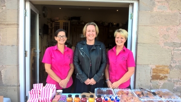 Anne-Marie with Linda Waite and staff at Cornhill Village Shop
